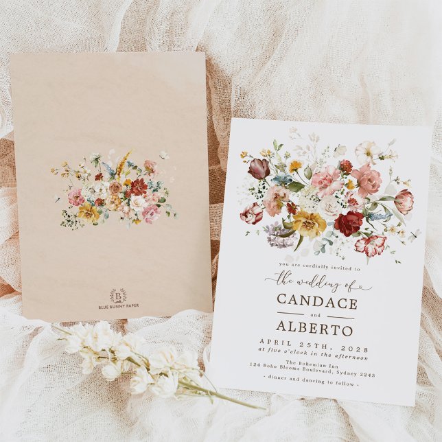Vintage Boho Flower Bouquet Bröllop Inbjudningar (Skapare uppladdad)
