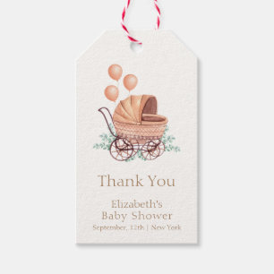 Vintage Boho Greenery Barnvagn Balloon Baby Shower Presentetikett