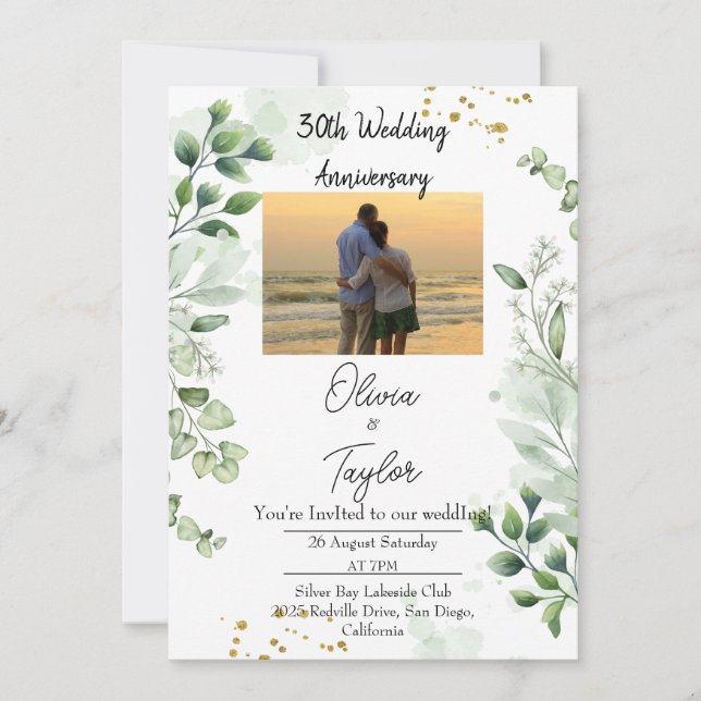 Vintage Boho Greenery Wedding Anniversary  Inbjudningar (Framsida)