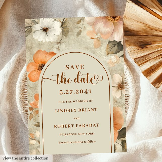 Vintage Boho Koppar Oliv Blommig Spara Datum Inbjudningar (Vintage Boho Copper Olive Floral Save The Date)