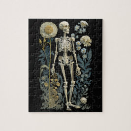 Vintage boho magisk blommigt skelett i svart pussel