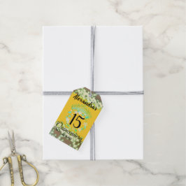 Vintage Boho Mustard och Grönt Quinceañera spanska Presentetikett