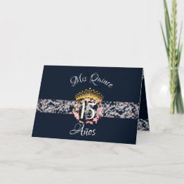 Vintage Boho Navy Silver Quinceañera Spanska Inbjudan