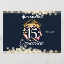 Vintage Boho Navy Silver Quinceañera Spanska Meny