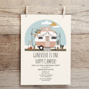 Vintage Boho One Lycklig Camper 1:a födelsedagen P Inbjudningar