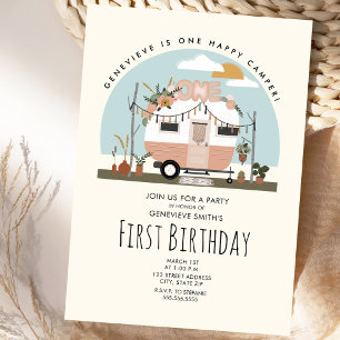 Vintage Boho One Lycklig Camper Första Födelsedags Inbjudningar
