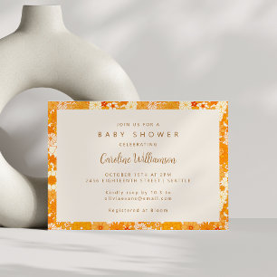 Vintage Boho Orange Blommigt Cute Baby Shower Inbjudningar