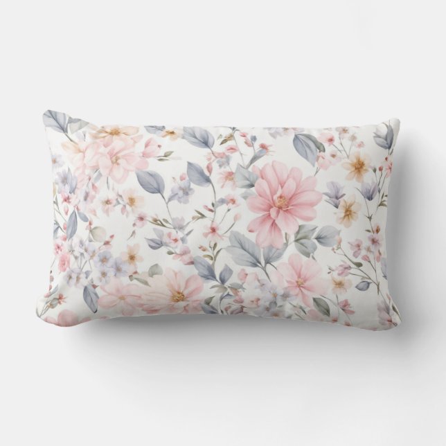 Vintage Boho Pastell Blommig Mönstrad Kuddé Lumbarkudde (Framsida)