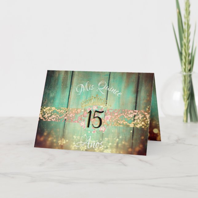 Vintage Boho Ro Guld Rustic Quinceañera Spanska Inbjudan (Framsida)