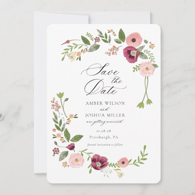 Vintage Boho Rosa Blommigt Bröllop Inbjudningar (Framsida)