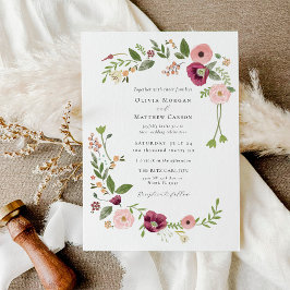 Vintage Boho Rosa Blommigt Bröllop Inbjudningar
