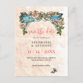 Vintage Boho  Rosa Blommigt Bröllop Spara Vykort