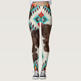 Vintage Boho Southwest Cowhide Aztec Mönster Leggings