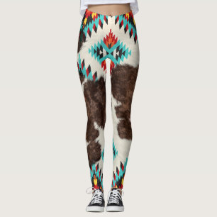 Vintage Boho Southwest Cowhide Aztec Mönster Leggings
