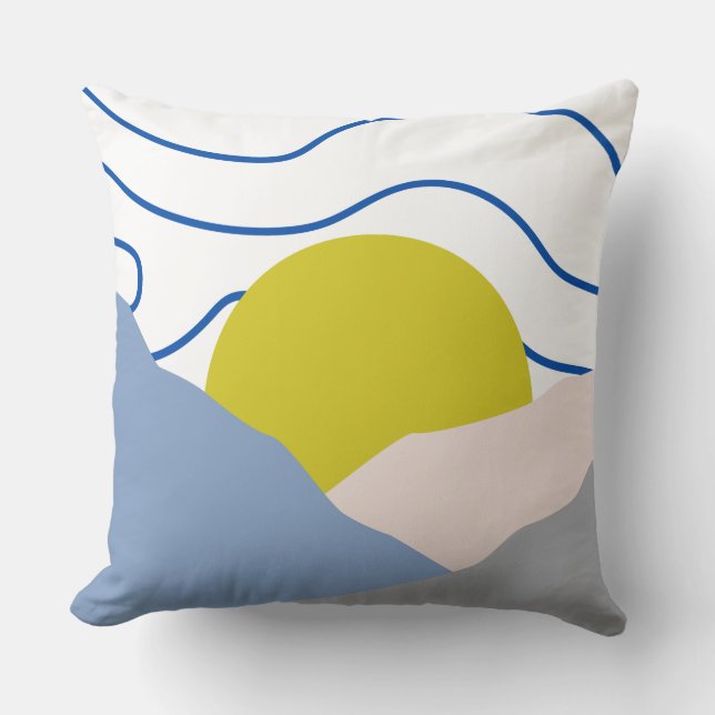 Vintage Boho Sunset blue & gult modern retrotro Kudde (Framsida)