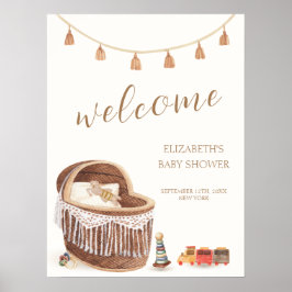 Vintage Boho Vaggspel Baby Shower Välkomstskylt Poster