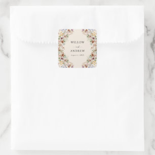 Vintage Boho Vildblomma Fyrkantigt Klistermärke