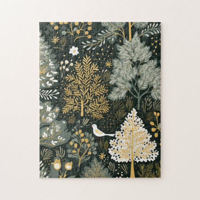 Vintage Boho White Grönt Guld Julgranar Pussel (Vertikal)