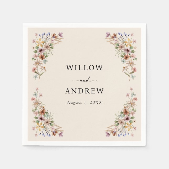 Vintage Boho WildblomBröllop Pappersservett (Framsidan)