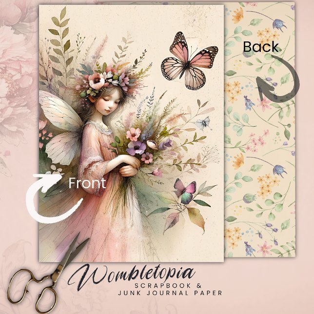 Vintage Boho WildblomFairy, Junk Journal Page (Skapare uppladdad)