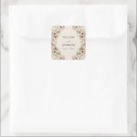 Vintage Boho Wildblomma Fyrkantigt Klistermärke<br><div class="desc">Vintagen Boho Wildblomstorget är ett charmerande sätt att lägga till en personlig beröring till dina bröllop-detaljer. Det här klistermärket har fantastiska, handmålade, vattenfärgade vilda blommor och omfattar namn och bröllop. De varma, skarpa tonerna kompletterar rustiskt inslag och skapar en harmonisk utformning för ditt moderna boho-chic bröllop. Det unika hörnteckningen ram...</div>