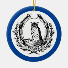 Vintage Bok bokskylt Uggla Blue Julgransprydnad Keramik