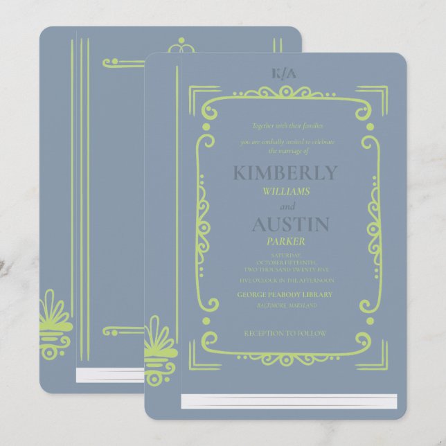 Vintage Bok Cover | Bröllopsinbjudan till Bok teme Inbjudningar (Fram/baksida)