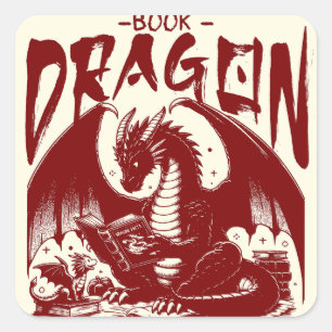 Vintage Bok Dragon Bookish Fantasy Reader Fyrkantigt Klistermärke