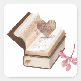 Vintage Bok-estetik med Heart Karta och botaniska Fyrkantigt Klistermärke