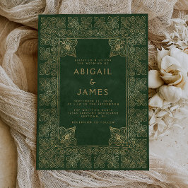Vintage Bok Grönt Guld Bröllop Inbjudningar