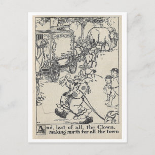 Vintage Bok Illustration Circus Clown Postcard Vykort