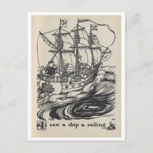 Vintage Bok Illustration "Jag såg en Frakt som seg Vykort