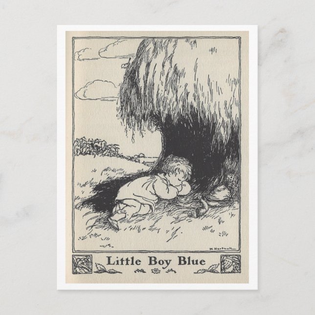 Vintage Bok Illustration Little Boy Blue Vykort (Framsida)