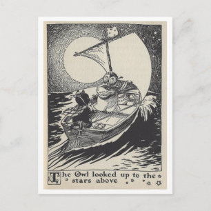 Vintage Bok Illustration Uggla i segelbåt Vykort