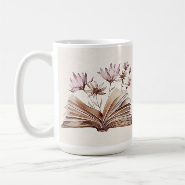 Vintage bok- och blomstermugg | Anpassad textprese Kaffemugg (Vänster)