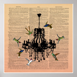 Vintage Bok Page Hummingbird Chandelier Poster