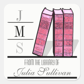 Vintage Bok Shelf Rosa Fyrkantigt Klistermärke