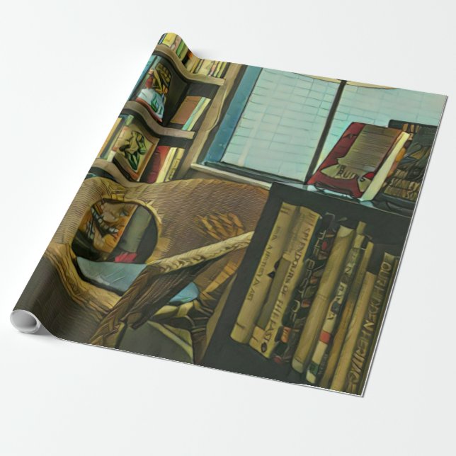 Vintage bok-teckningar presentpapper (Utrullad)