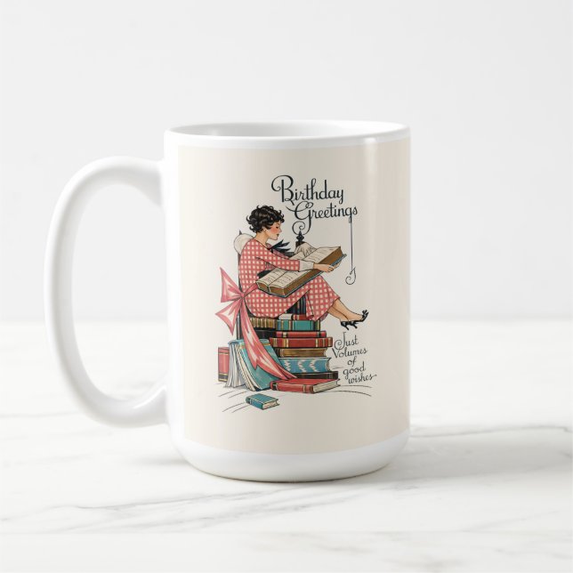 Vintage-bokälskares födelsedagsillustration kaffemugg (Vänster)