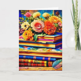 Vintage Bokar och blommor, födelsedag Kort