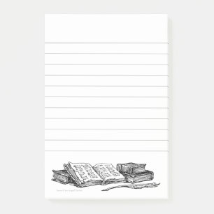Vintage Bokar och Writer Quill med Linjer Sticky Post-it Block