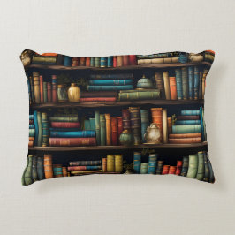 Vintage Bokar på Bookshelf Mönster Prydnadskudde