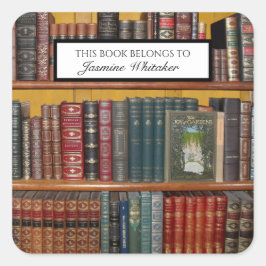 Vintage Bokar Personlig Bibliotek bokskylt Fyrkantigt Klistermärke