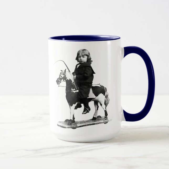 VINTAGE BOKFOTO I WOODEN HORSE Ringer Mugg (Höger)