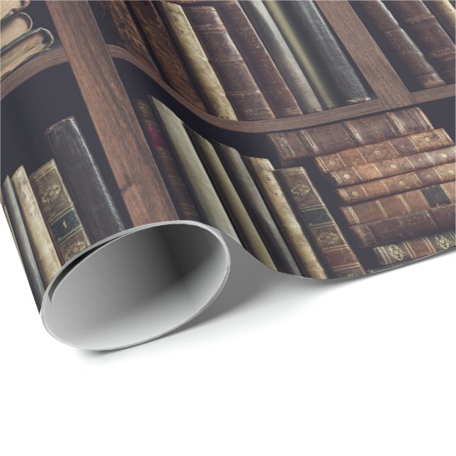 Vintage bokhylla Mörk akademisk bibliotek Tryck Presentpapper (Rullad Hörn)