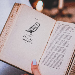 Vintage Bokmärke med Ugglan & Initialer Ex Libris Stämpel