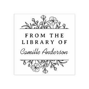 Vintage bokskylt för botaniskt Blommigt med Biblio Stämpel