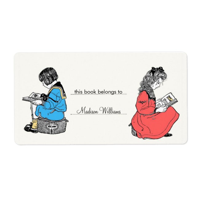 Vintage bokskylt Personlig Bok-etikett Fraktsedel (Framsidan)