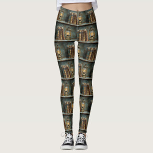 Vintage Bokstapel Målning Antik Bibliotek Vägg Leggings