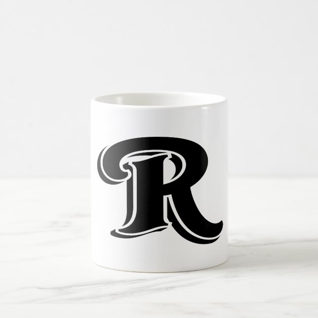 Vintage Bold Black White Brev R Monogram Kaffemugg (Center)